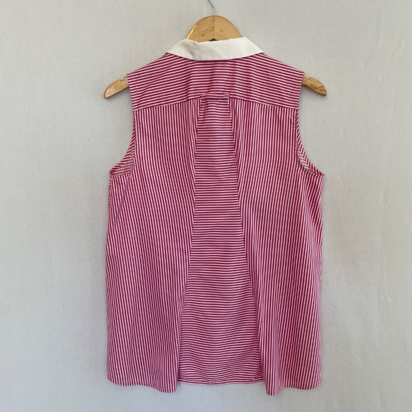 LAFAYETTE 148 Size Medium Pink & White Striped Snap Front Blouse - Picture 3 of 5